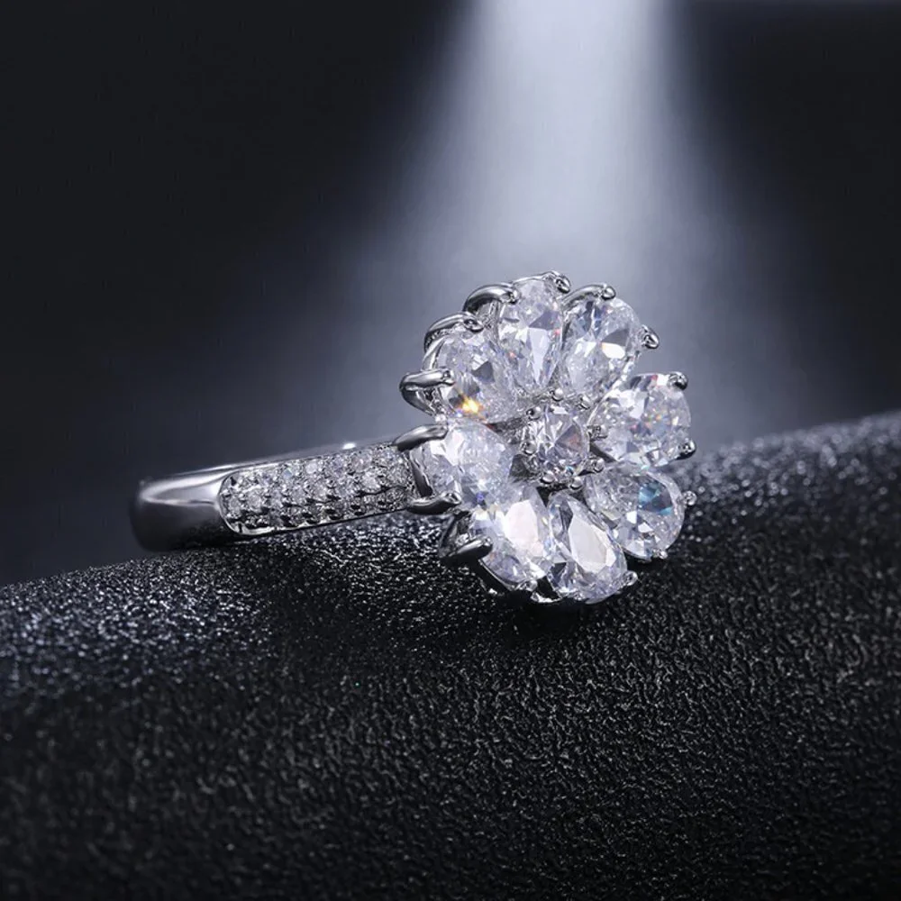🎊 925 Silver Plated Beautiful White Flower CZ Wedding Ring, FB16FA1132